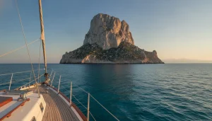 Es Vedra visto desde un barco frente a la costa suroeste de Ibiza - ruta en barco a Es Vedra
